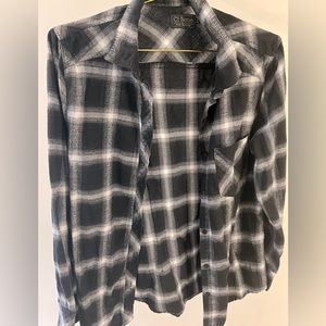 Black and White Flannel Shirt with Sleeve Patch